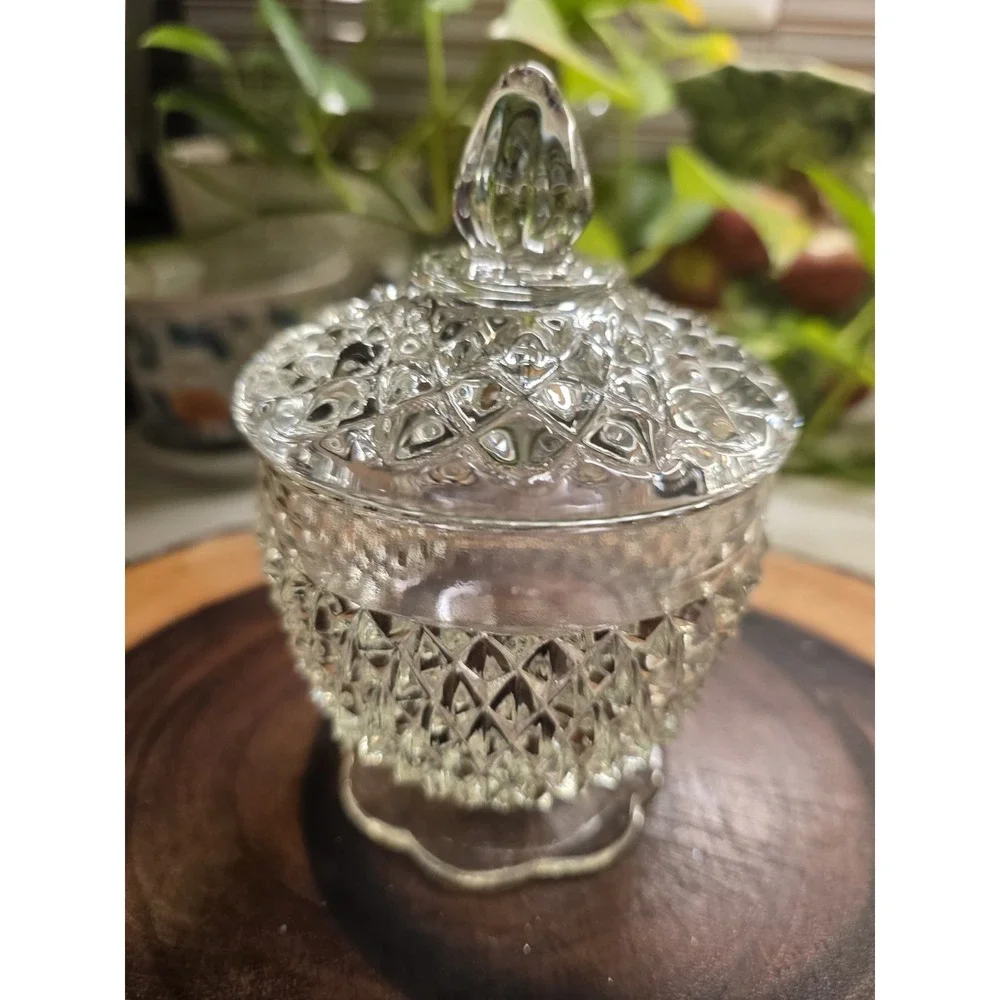 Vintage Anchor Hocking Wexford Sugar Bowl w/ Lid 1960s Pressed Glass